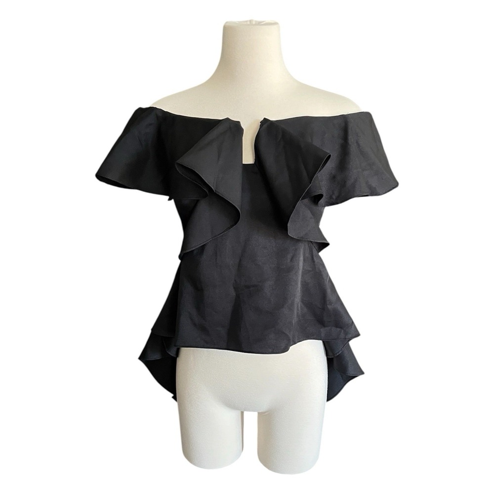 Hello Miss Black Off Shoulder High Low Ruffle Top Corset Blouse Size S Vamp Goth